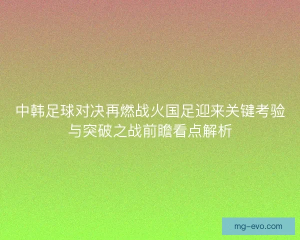 中韩足球对决再燃战火国足迎来关键考验与突破之战前瞻看点解析