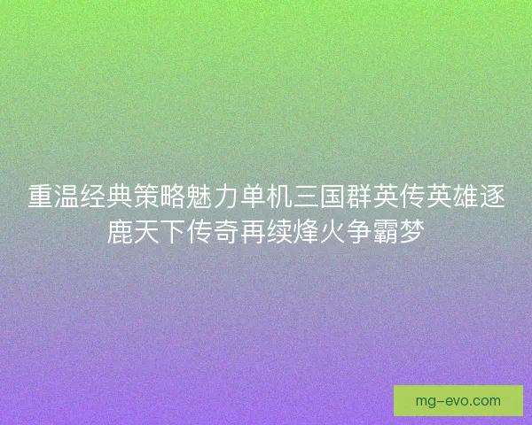 重温经典策略魅力单机三国群英传英雄逐鹿天下传奇再续烽火争霸梦